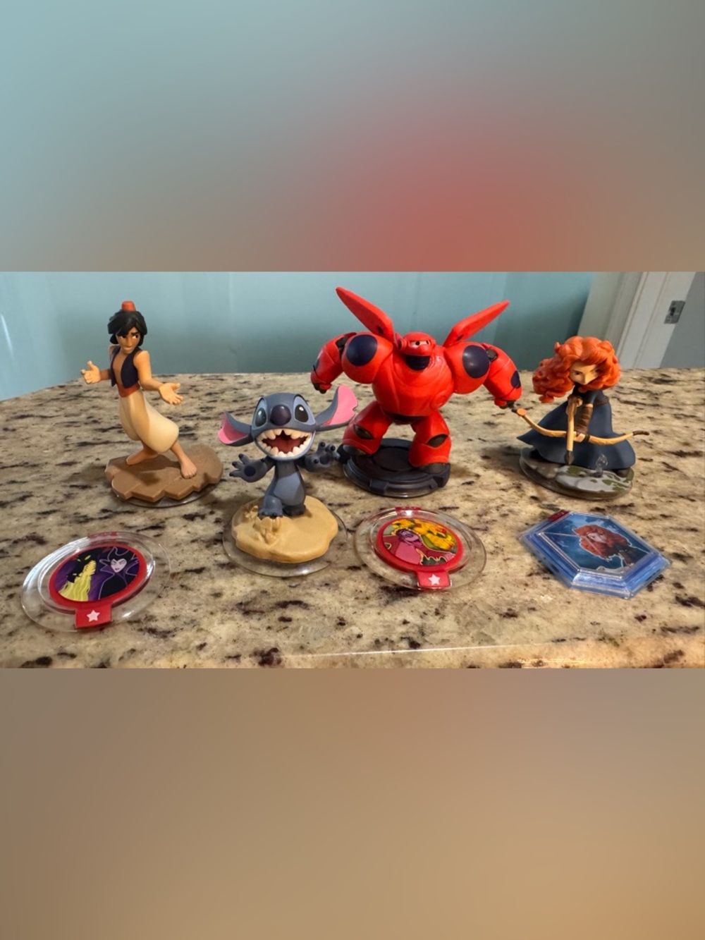 Disney Action Figure Infinity 2.0 Aladdin, Brave Stitch,Big Hero Lot Of 4+Discs